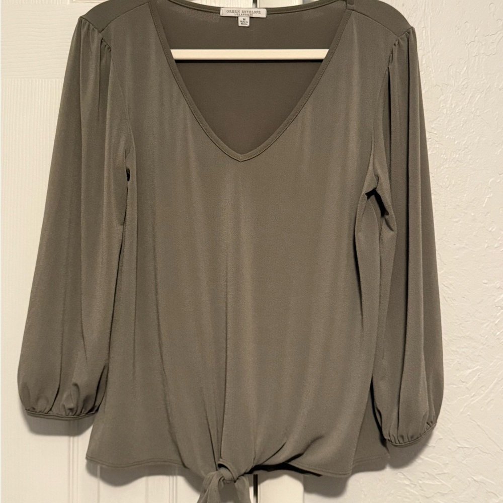 Green Envelope Olive Green V-Neck Blouse